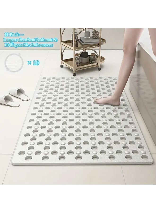 11 Pcs Bathroom Set Super Absorbent Shower Mat And 10 Disposable Drain Covers PCV Fiber Anti Slip Clog Prevention - Image 1